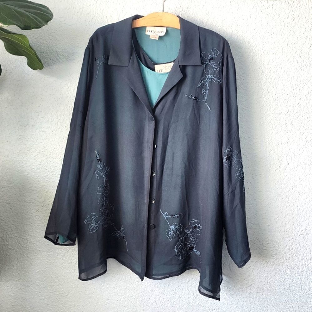 David Dart 100% silk  embellish blouse With Cami